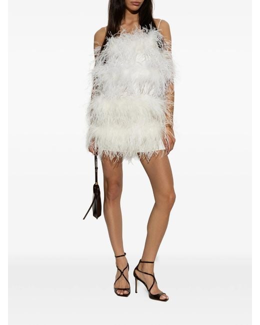 Oseree White Bridal Satin Mini Dress Full Plumage