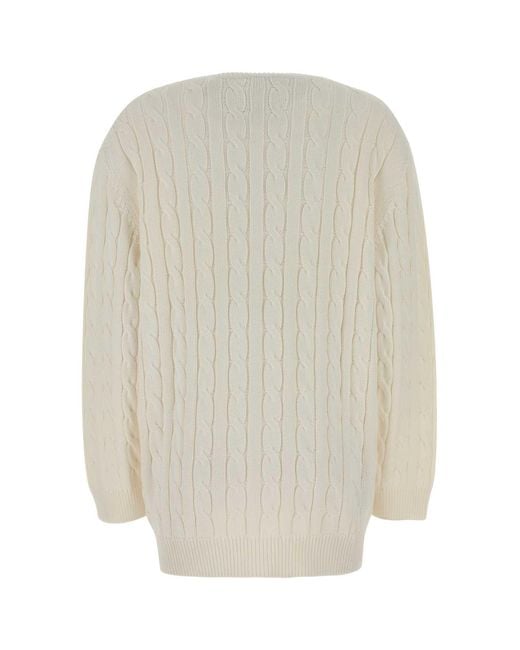 Prada White Logo V Neck Cardigan
