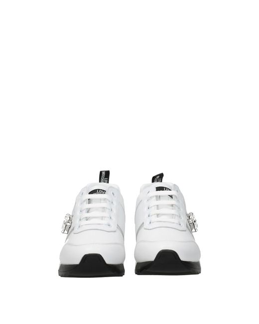 Love Moschino White Heart Jewel Accent Sneakers