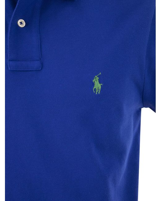 Polo Ralph Lauren Slim Fit Pique Polo -Hemd in Blue für Herren
