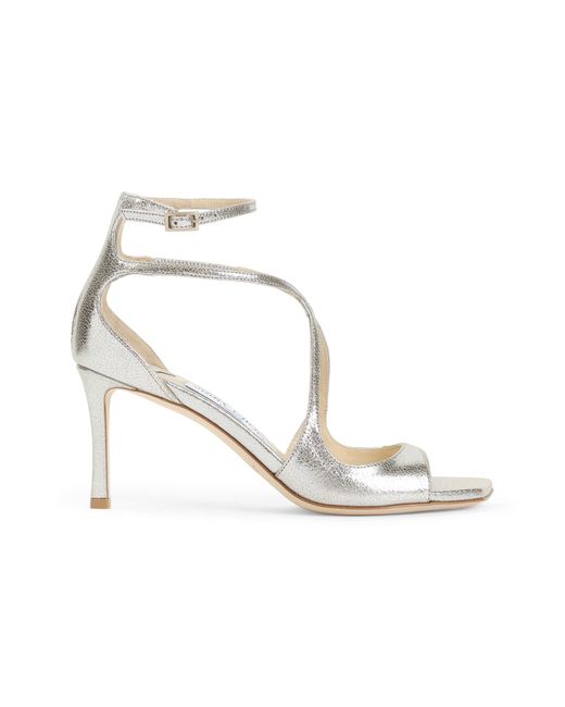 Jimmy Choo White Leather Glitter Azia 75 Sandals