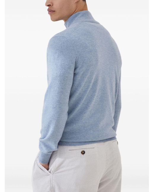 Brunello Cucinelli Blue Cashmere High-Neck Sweater for men