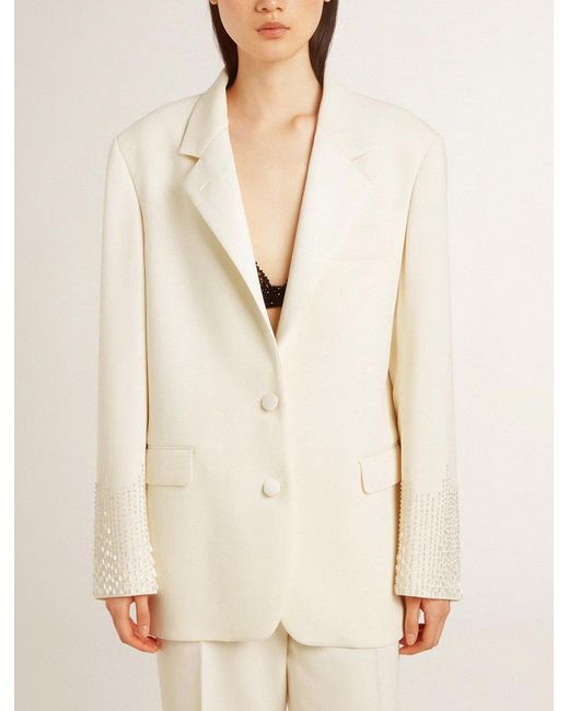 Golden Goose Deluxe Brand White Weißer blazer aus wollmischung mit seidenrevers