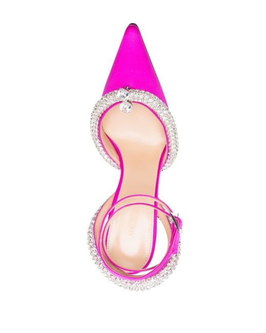 Mach & Mach Pink Mach & Mach Crystal-Embellished Satin Slingback Pumps