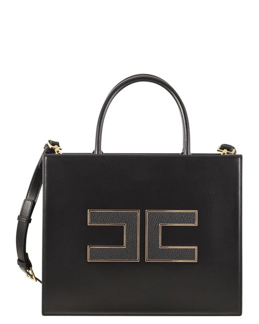 Elisabetta Franchi Black Large Tote Bag With Logo
