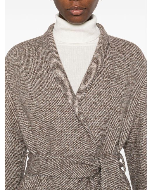 Brunello Cucinelli Gray Wool Belted Coat
