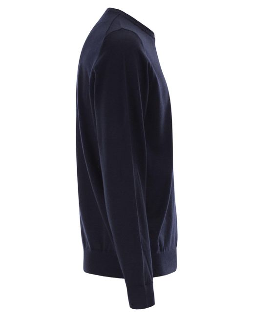 Boss Blue Regular Fit Virgin Wool Jumper With Embroidered Logo for men