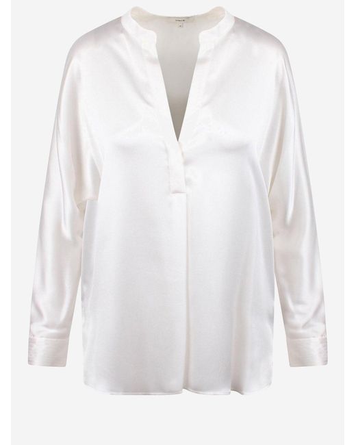 Vince White Silk V-Neck Shirt