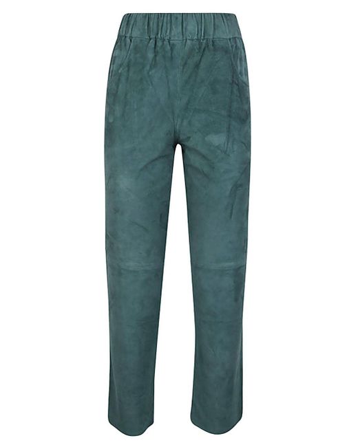 Via Masini 80 Green Elastic Waist Suede Trousers