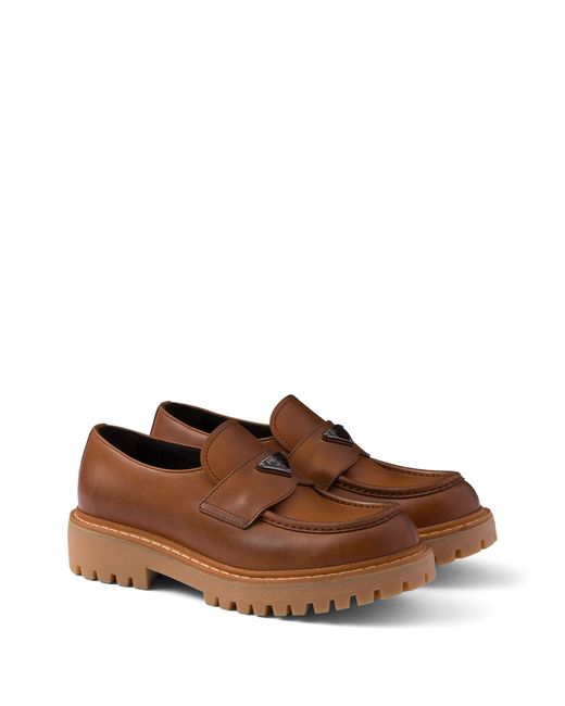 Prada Brown Leather Loafers for men