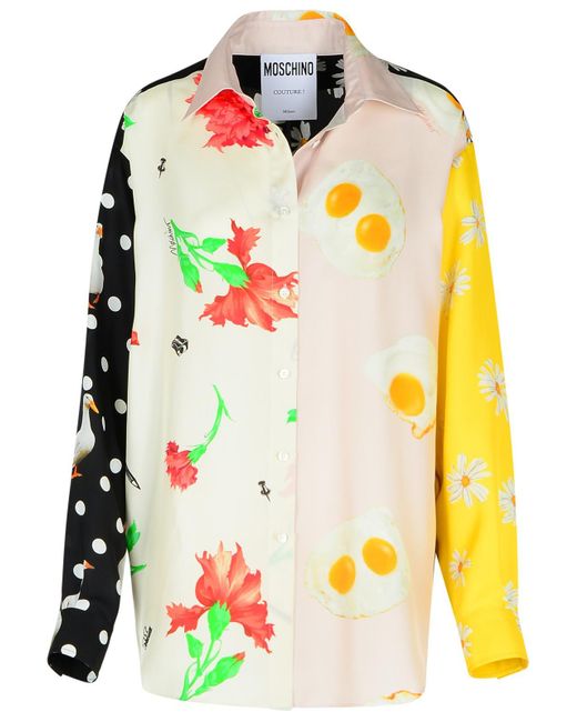 Moschino Patchwork Silk Twill Shirt in het Multicolor