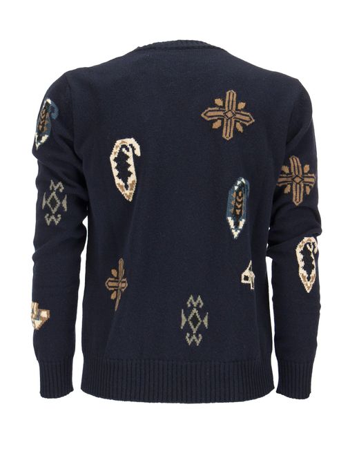 Etro Blue Wool And Cotton Inlaid Jumper