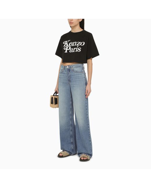 KENZO Black Cotton Cropped T Shirt With Logo