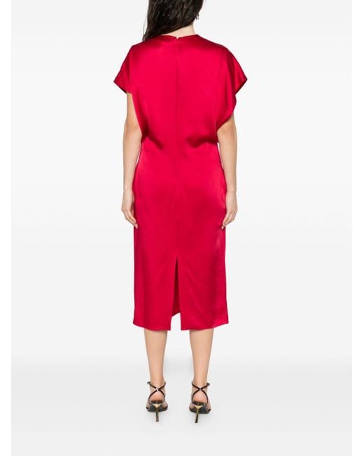 Stella McCartney Stella Mc Cartney Satin V Necked Midi -jurk in het Red