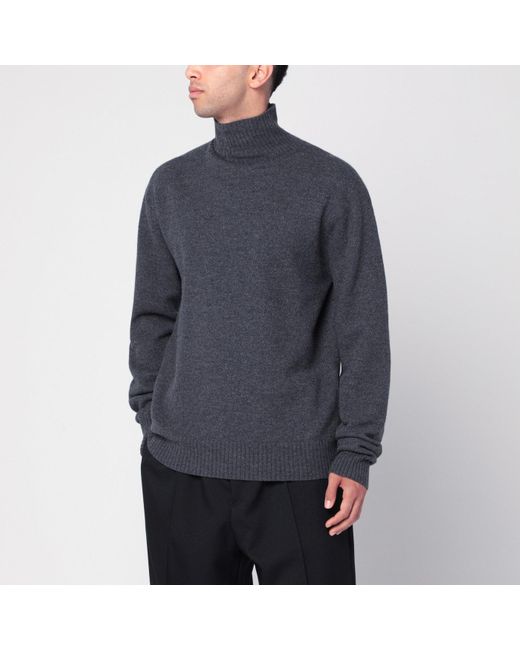 Jil Sander Blue Wool Turtleneck Sweater for men