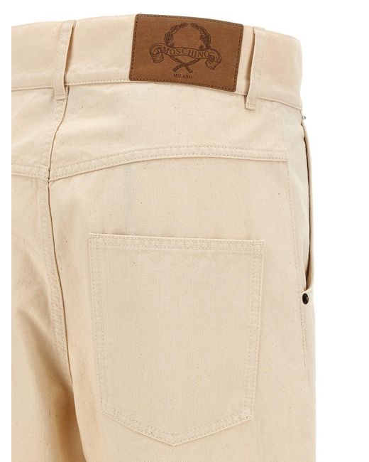 Moschino Natural Ankle-Length Cotton Gabardine Trousers With High W