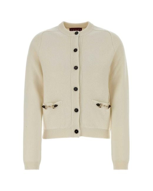 Gucci Natural Cashmere Wool Cardigan With Morsetto