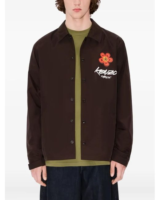 KENZO Brown Shirt Jacket With Floral Details X Futura 2000 for men
