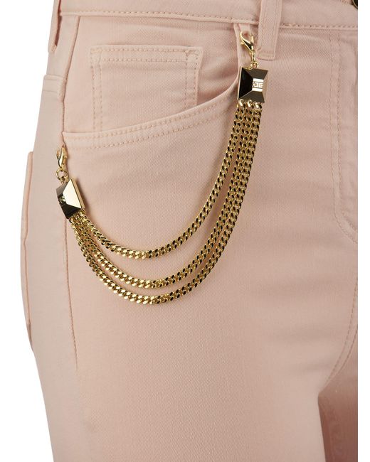 Jeans flacos con cadena y encanto de semental Elisabetta Franchi de color Natural