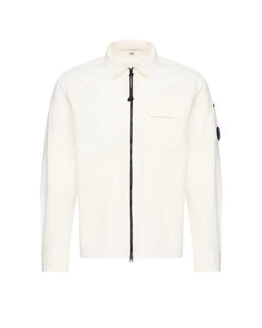 C P Company White C.P. Firma Overshirt Full Reißverschluss Bianca