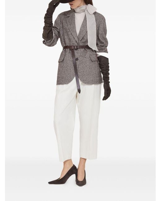 Brunello Cucinelli Brown Belted Blazer With Houndstooth Pattern