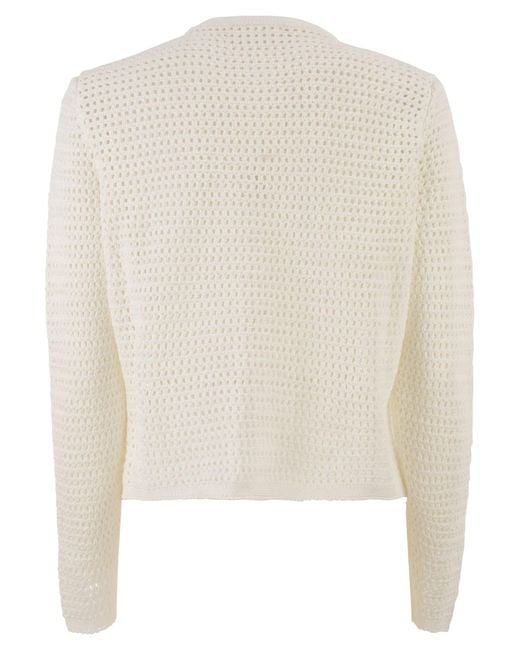 Fabiana Filippi Natural Openwork Knitted Cotton Cardigan With Jewelled Buttons