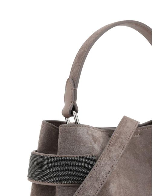 Brunello Cucinelli Gray Mini Tote Bag mit Monili-Verzierung