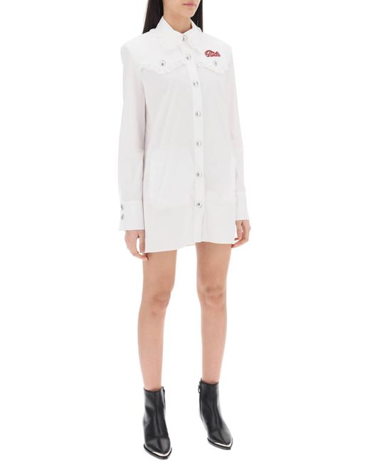 Alessandra Rich Logo Patch Mini Dress in het White