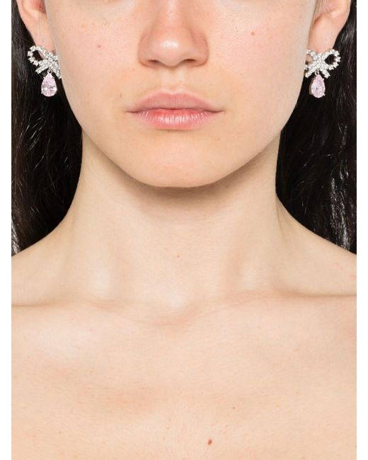 Self-Portrait White Micro Bow Droplet Earrings