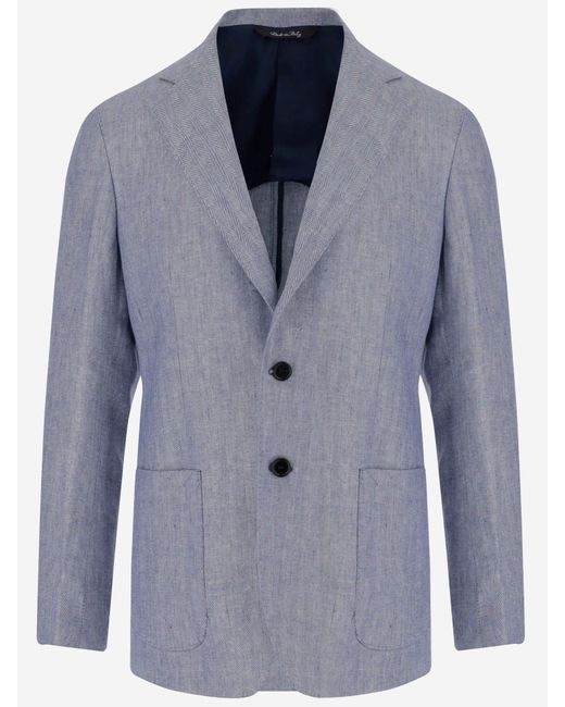 Brian Dales Blue Single Breasted Leinenjacke