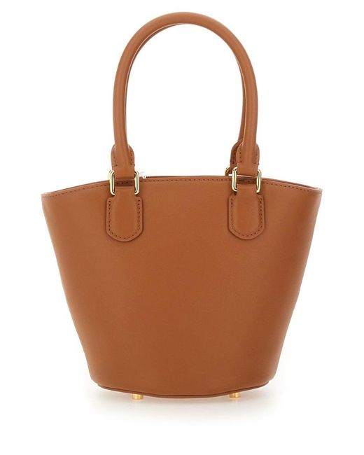 Self-Portrait Brown Leather Tote Bag With Charm