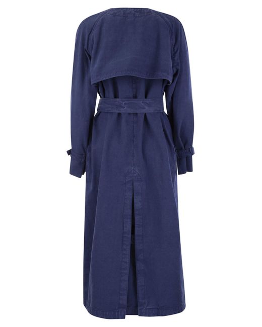 Max Mara Calao Double Breasted Canvas Trench Coat in het Blue