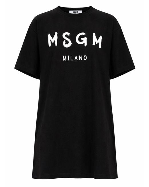 MSGM Black Abito Con Logo Pennellato