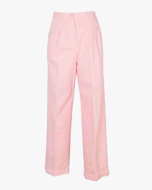A.P.C. Pink High-Rise Wide-Leg Pants With Permanent Creases