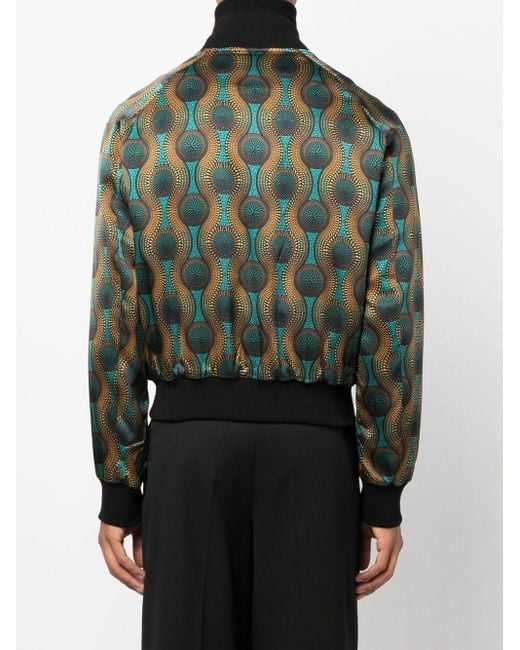 OZWALD BOATENG Green Printed Silk Bomber Jacket for men