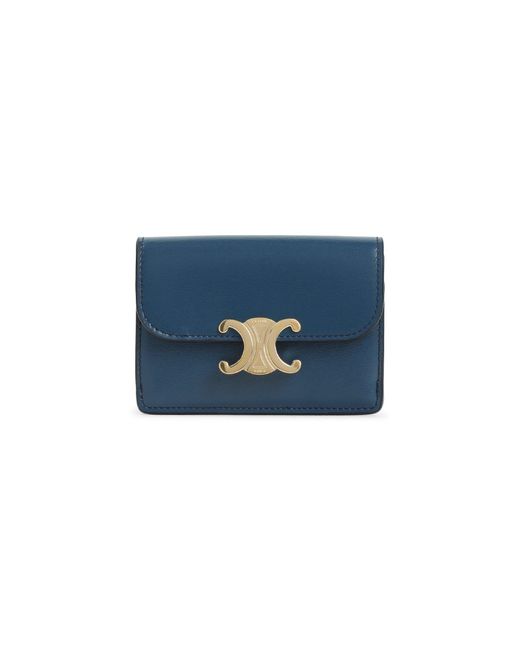 Céline Blue Mini Calf Leather Card Holder With Flap