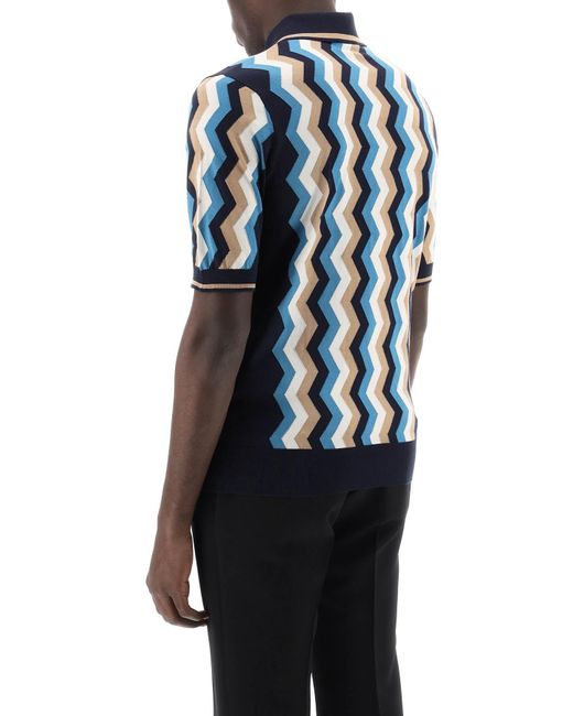 Polo In Seta Con Intarsio Zigzag di Dolce & Gabbana in Blue da Uomo