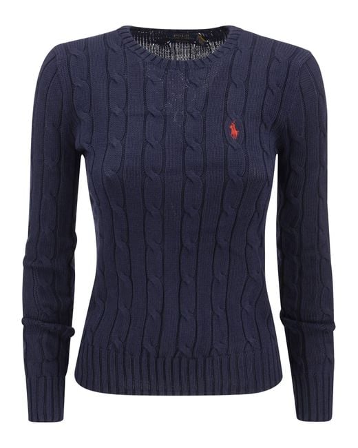 Slim Fit Cable Knit di Polo Ralph Lauren in Blue