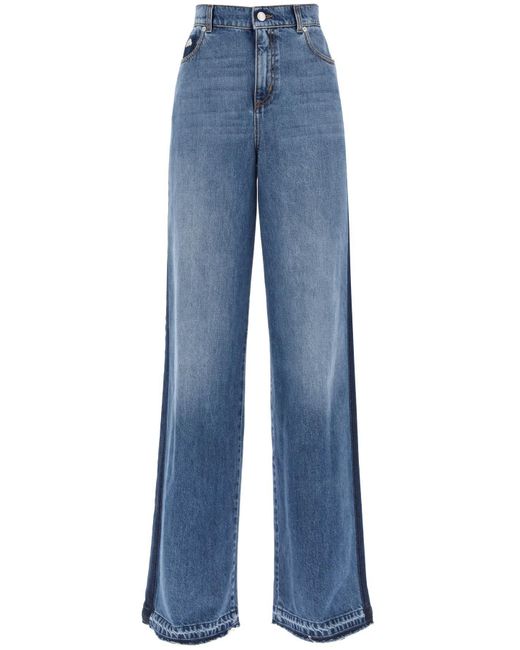 Jeans A Gamba Ampia Con Dettagli A Contrasto di Alexander McQueen in Blue