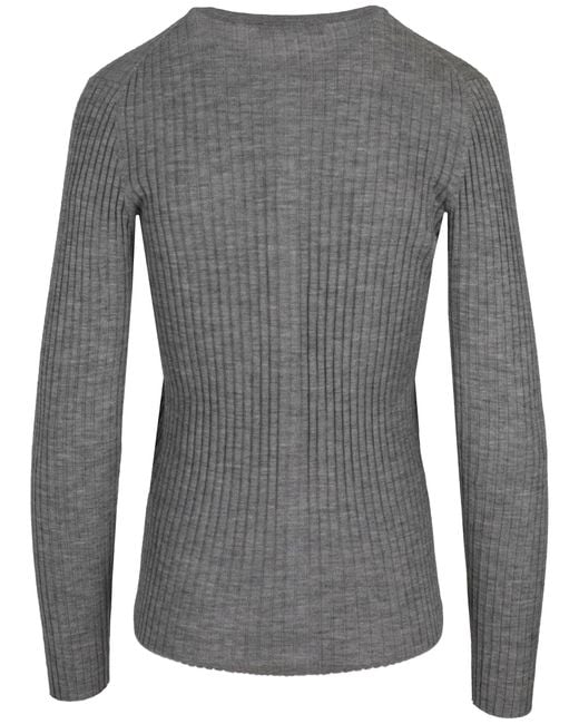 LA ROSE Gray Cash/Silk Ribs R Neck Cardigan