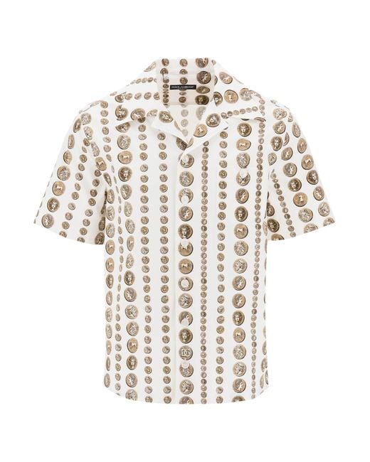 Coin Print Short Shirt Dolce & Gabbana pour homme en coloris White