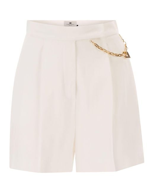 Elisabetta Franchi White Gabardine Shorts With Jewelled Logo