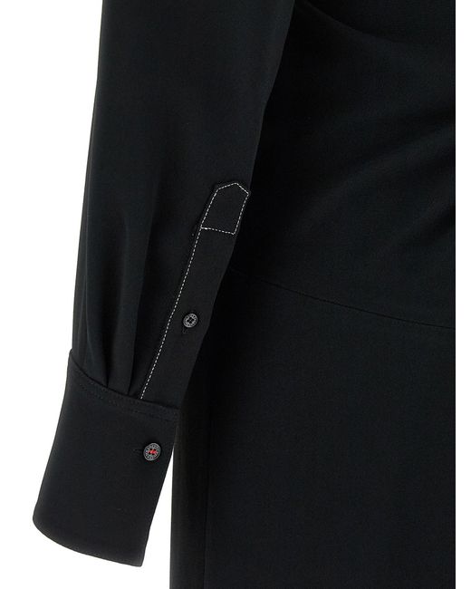 Victoria Beckham Black 'Long Sleeve Polo Kragen Midi' Kleid