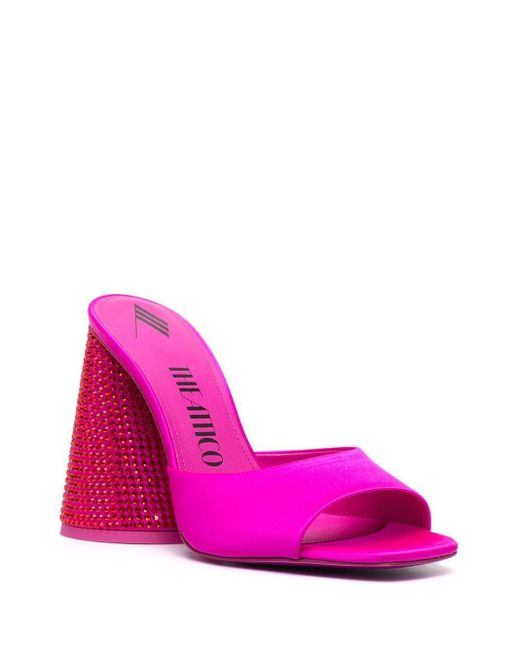 The Attico Pink Luz Crystal Embellished Satin Mules