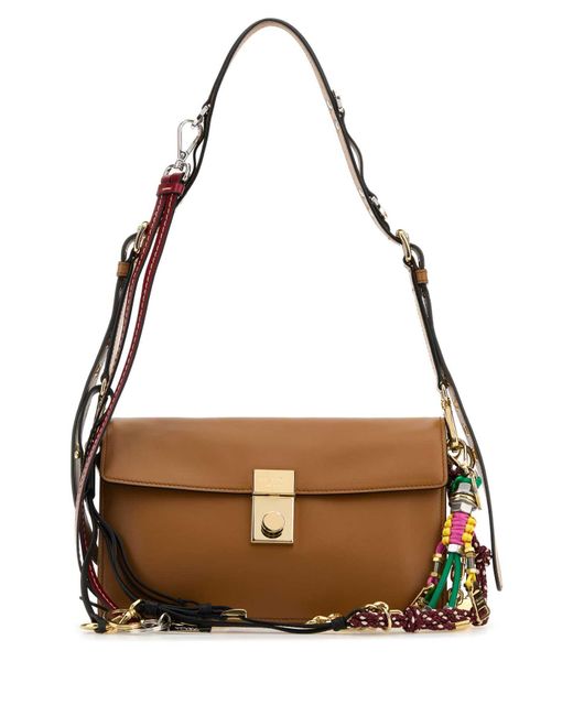 Prada Brown Caramel Leather Small Soft Sound Shoulder Bag