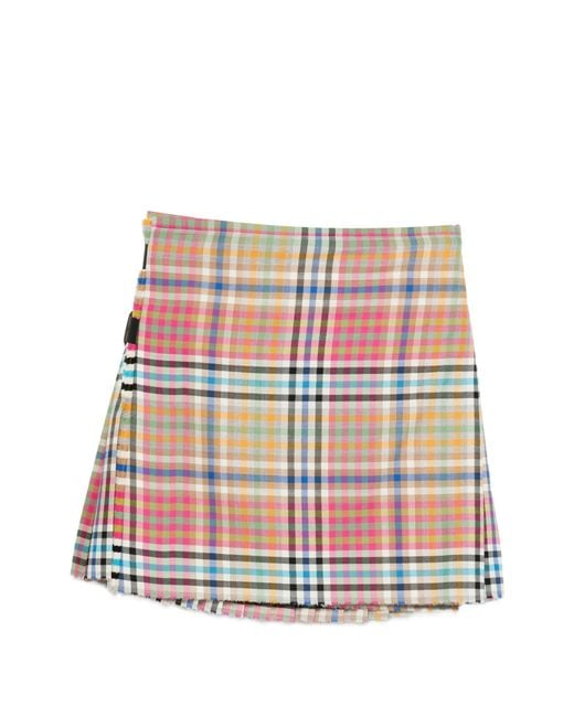 Vivienne Westwood White Plaid Skirt With Frayed Hem
