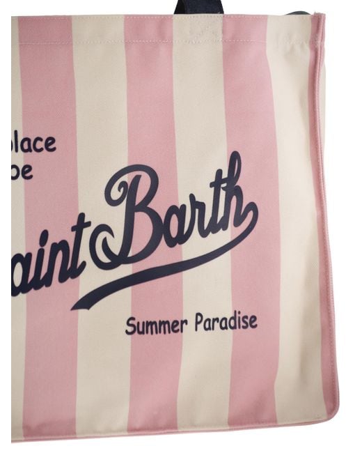 Mc2 Saint Barth Pink Striped Shopping Bag With Saint Barth Logo