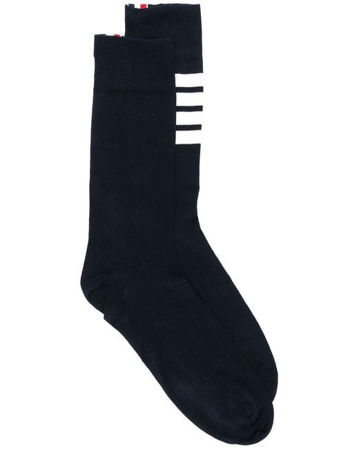 Thom Browne Blue Mid Calf Socks W/ 4 Bar