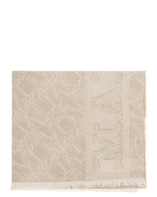 Max Mara Natural Mxavetusta Stole With Jacquard Logo