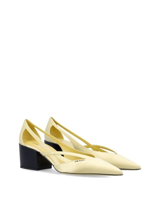 Prada Metallic 55Mm Satin Cut Out Pumps